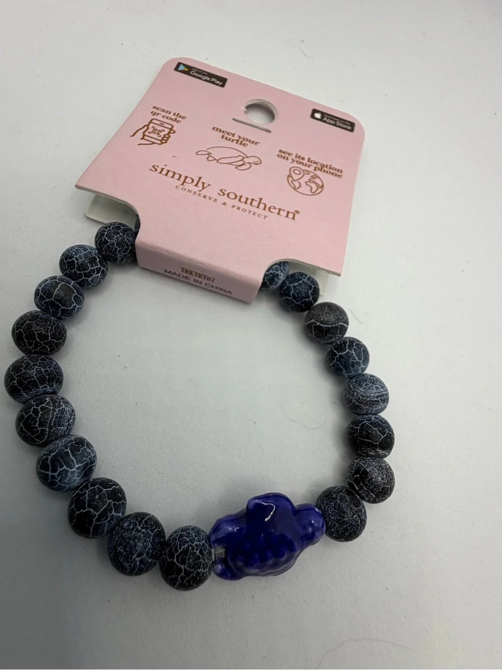 Simply Southern Crackle Bead Bracelet with Purple Turtle Charm